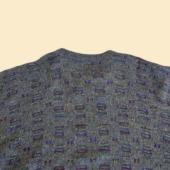 1990s geometric sweater, 3XL vintage 90s grey pullover by Loafers Reed St. James - Picture 5 of 6